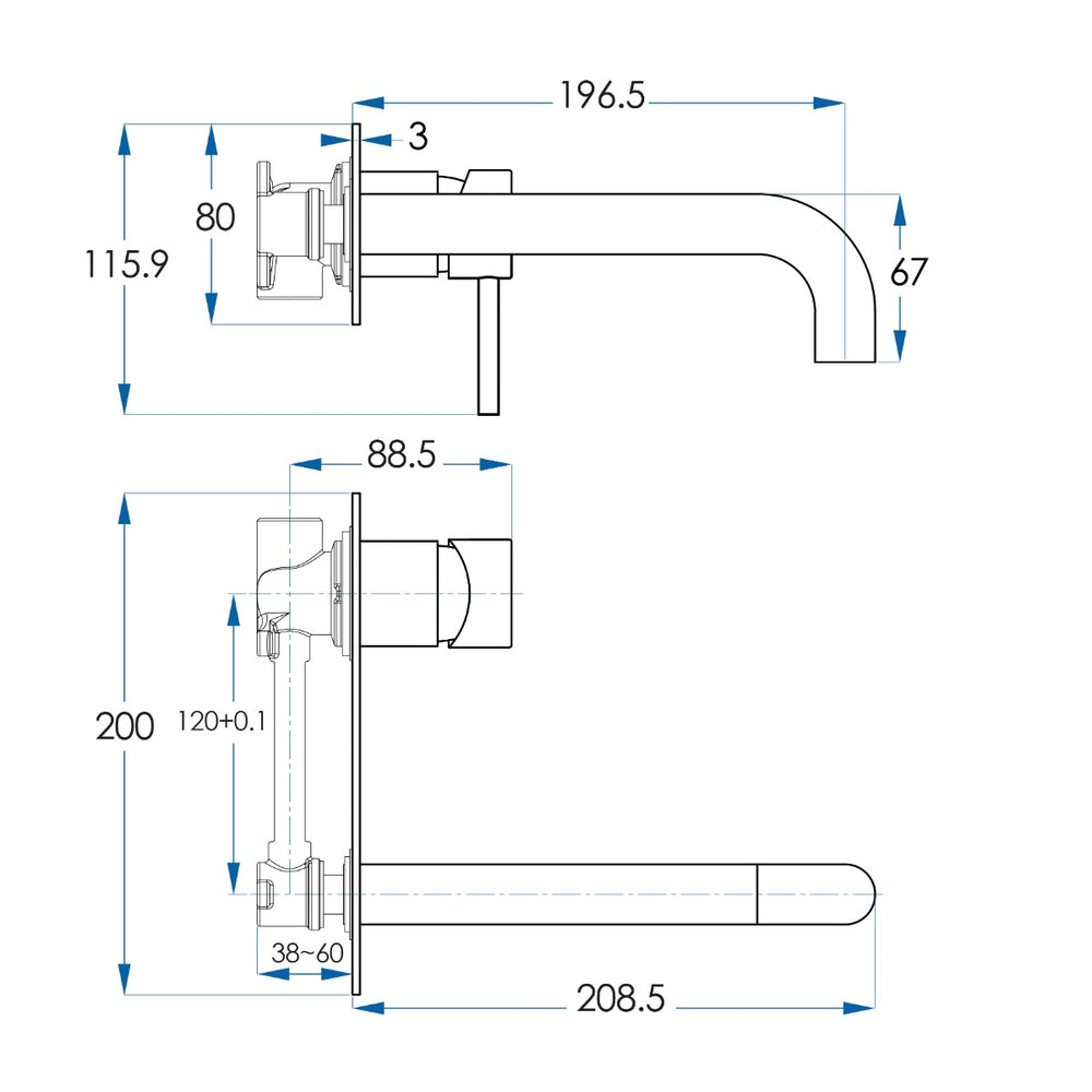 SPIN In Wall Mixer & 200mm Spout Kit Chrome