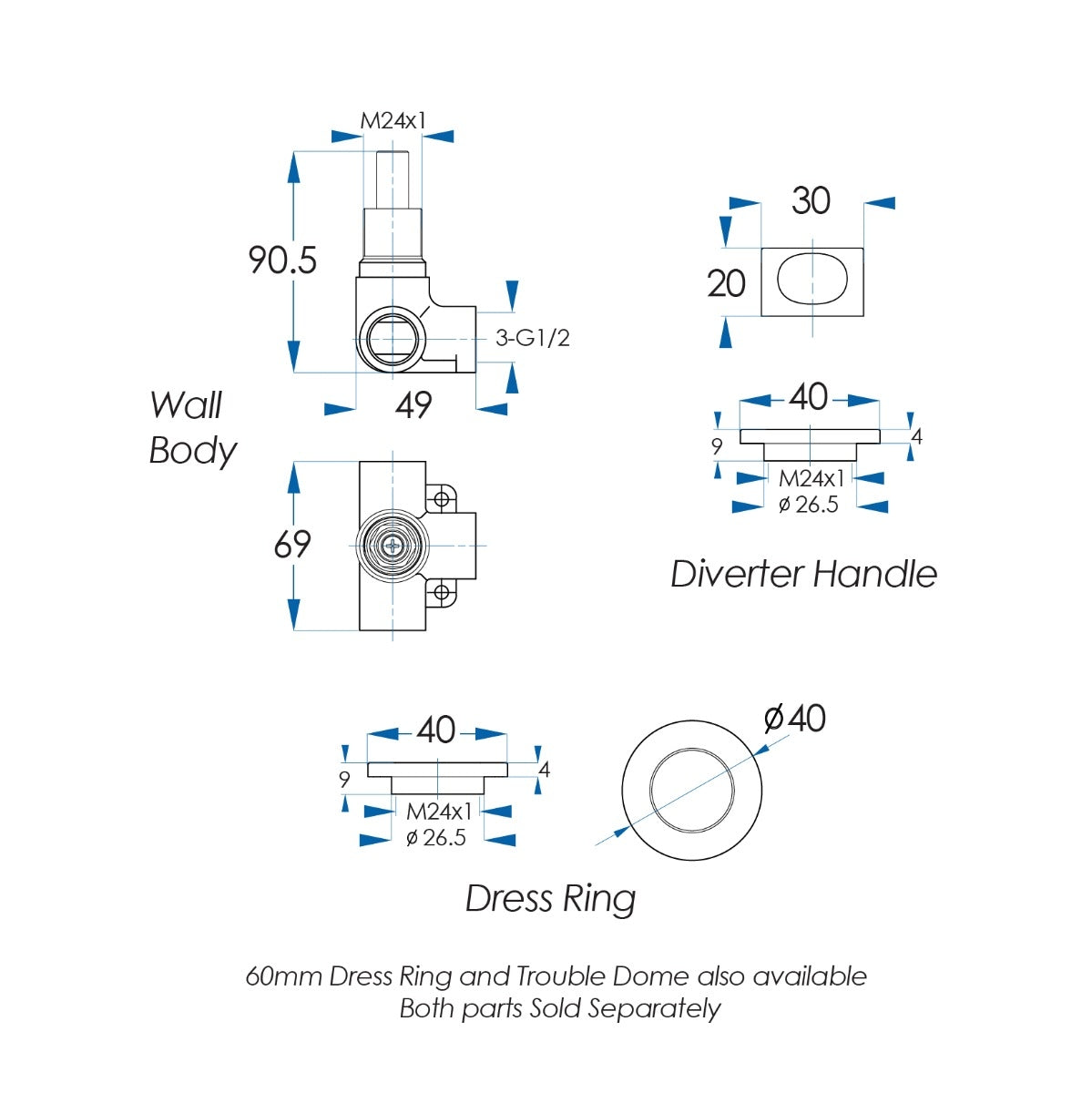 SPIN In Wall Separate Diverter Kit Chrome
