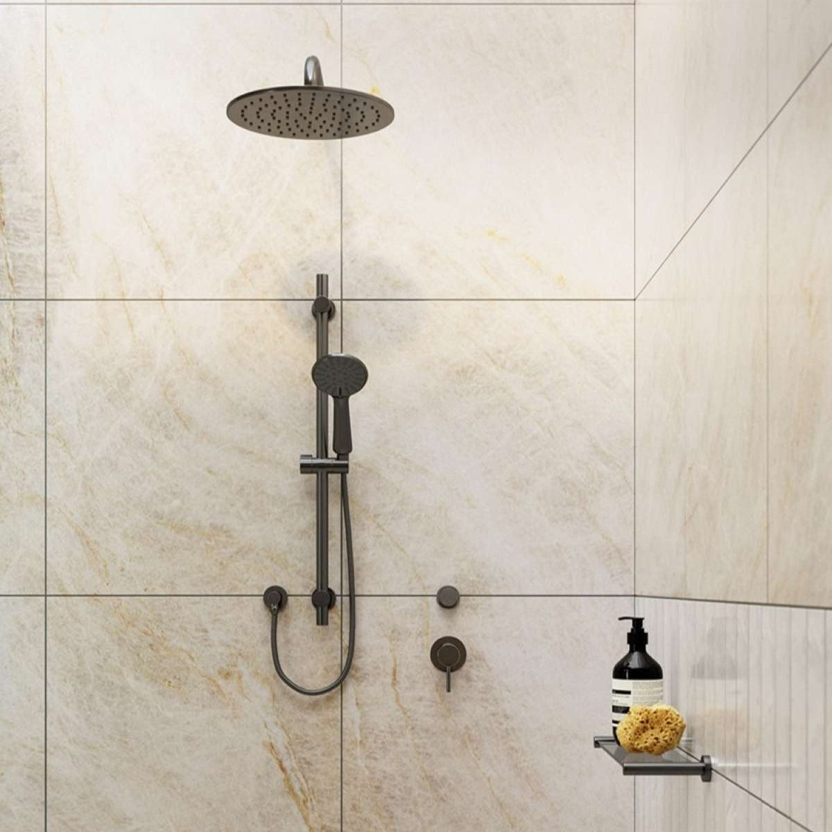 ELEMENTS Single Shower Rail with External Water Inlet Gunmetal