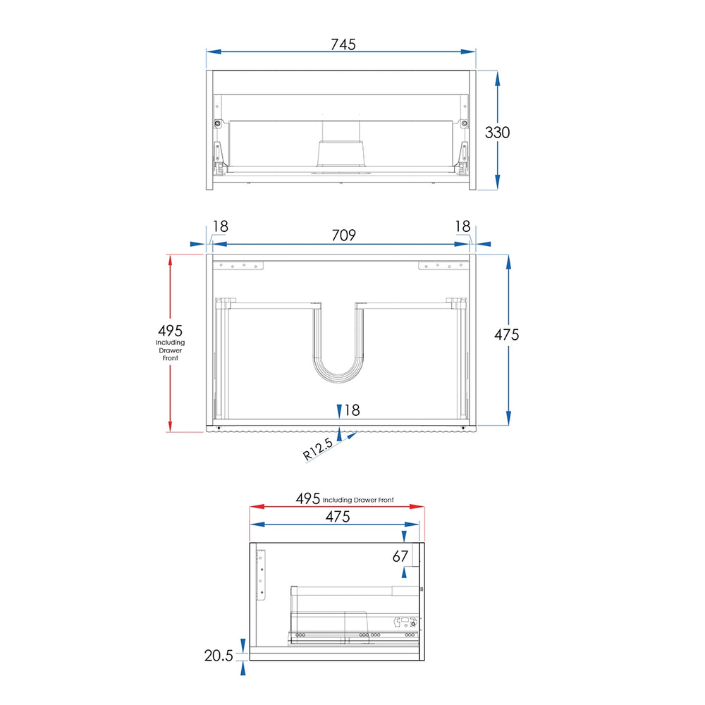 WAVE Wall Hung Vanity 750mm Matte White