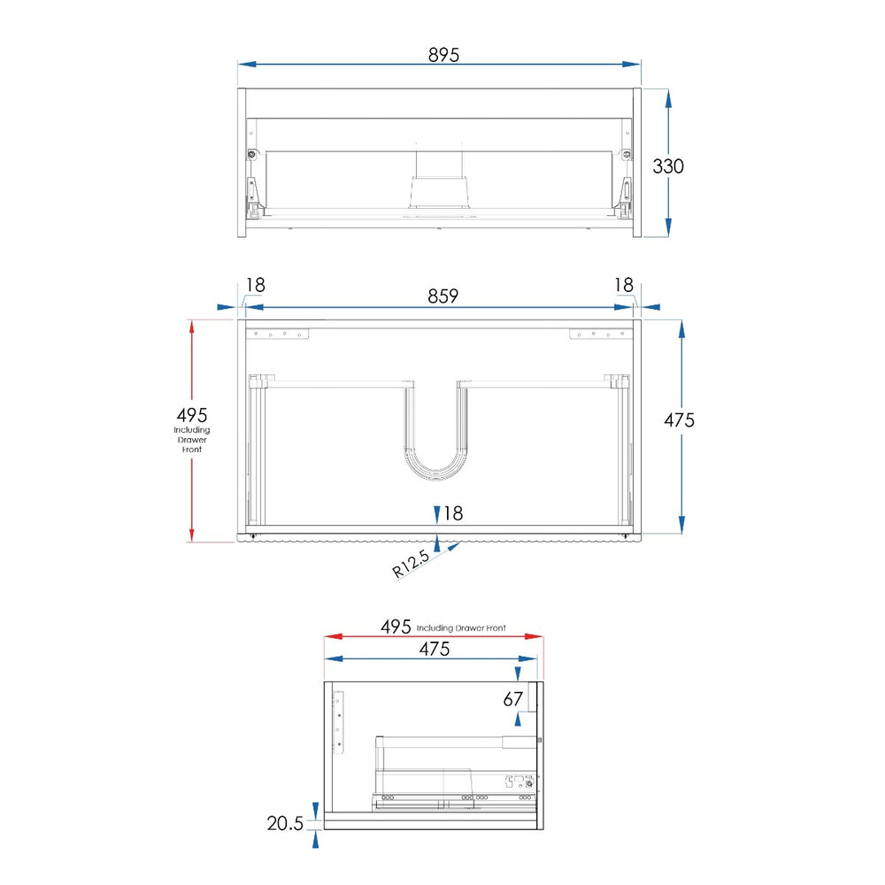 WAVE Wall Hung Vanity 900mm Matte White