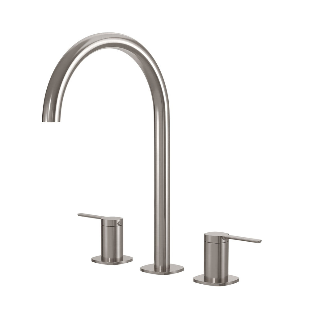 SYMMETRY Quarter Turn Lever Hob Tap Set with Swivel Hob Spout 175mm Brushed Nickel
