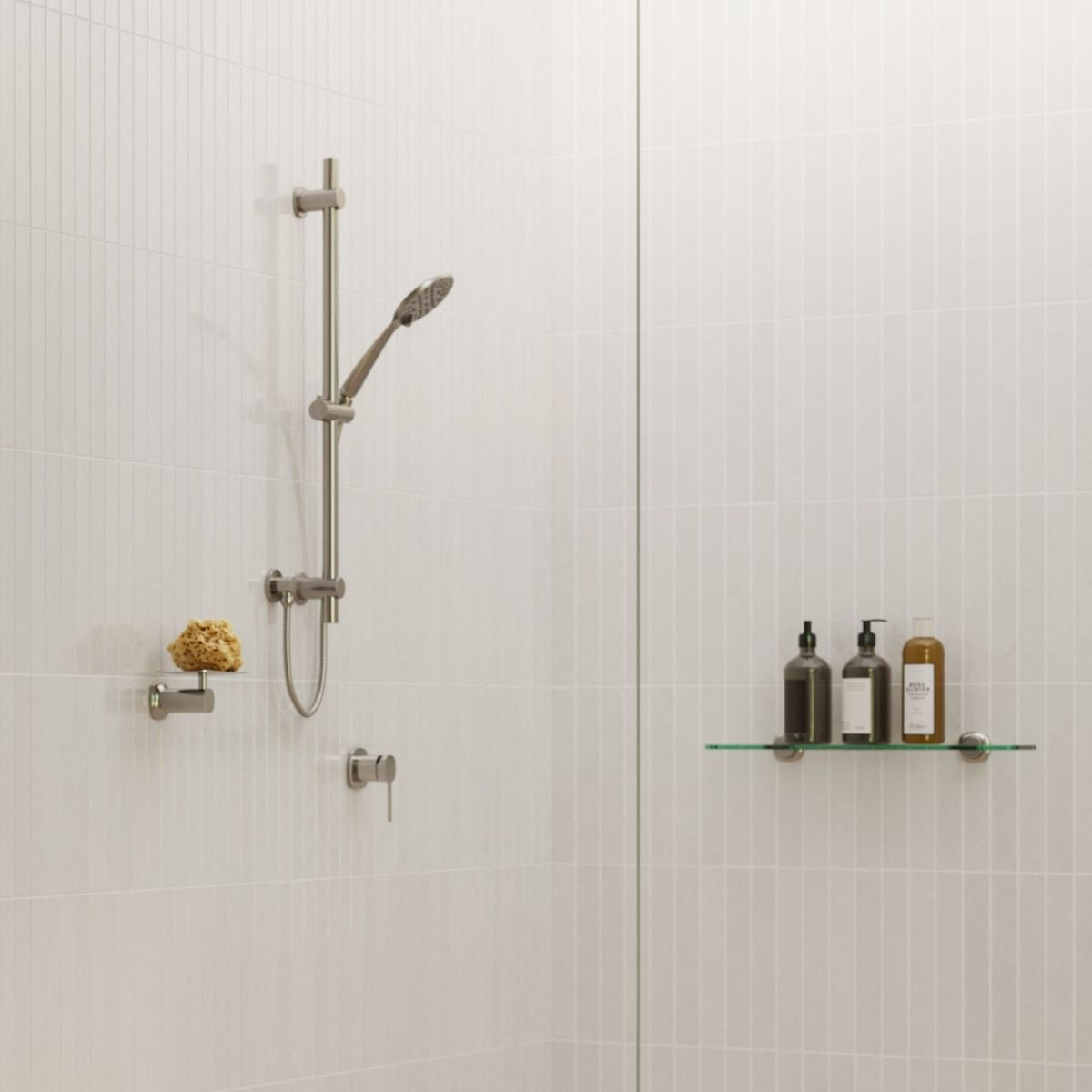 ELEMENTS Single Shower Rail with External Water Inlet Brushed Nickel