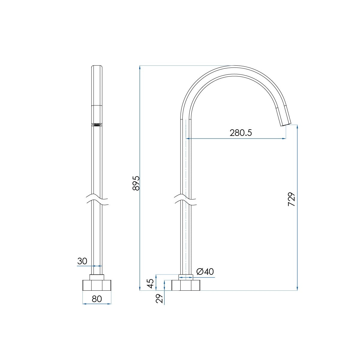 SYMMETRY Freestanding Bath Spout Polished Stainless Steel