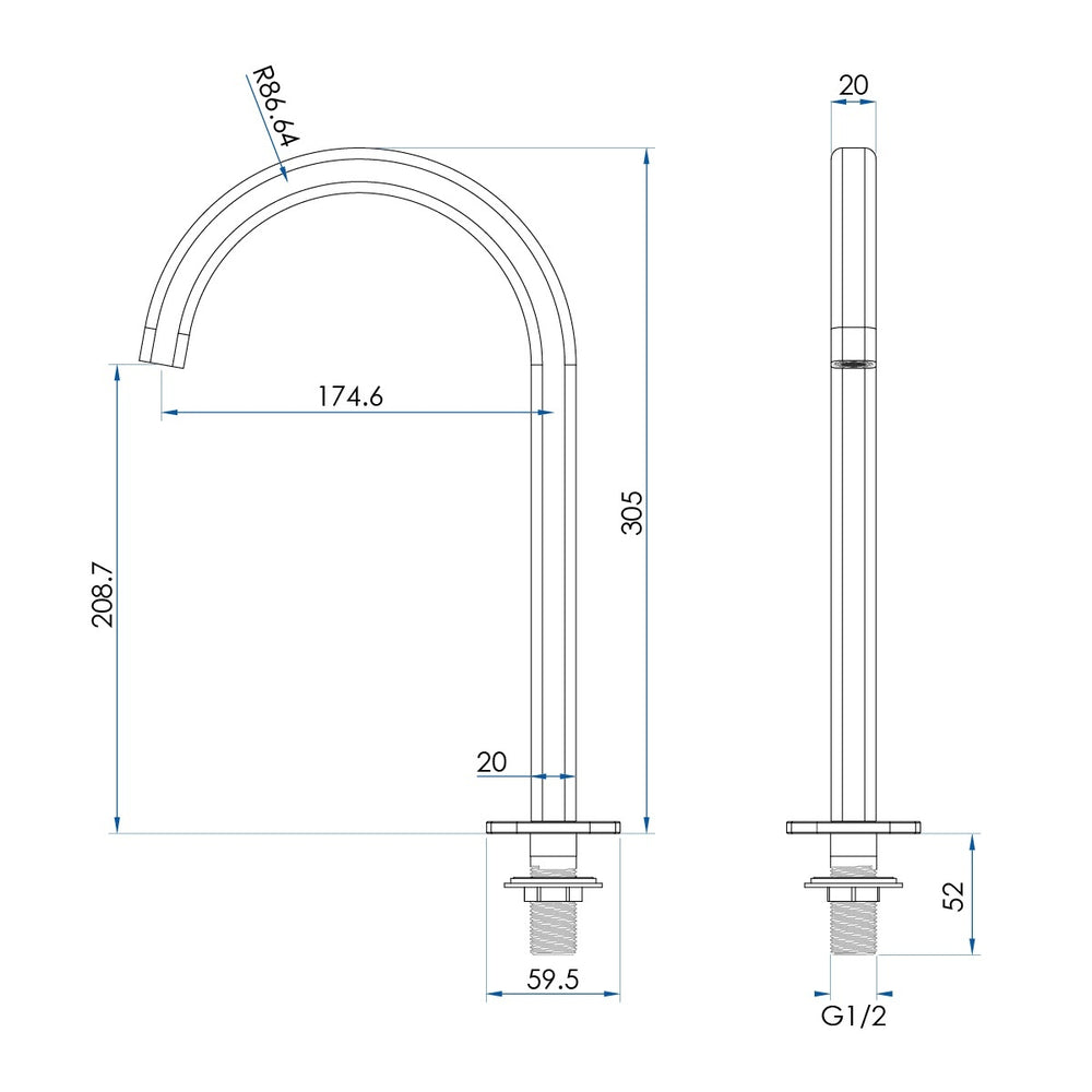 SYMMETRY Quarter Turn Lever Hob Tap Set with Swivel Hob Spout 175mm Champagne Gold