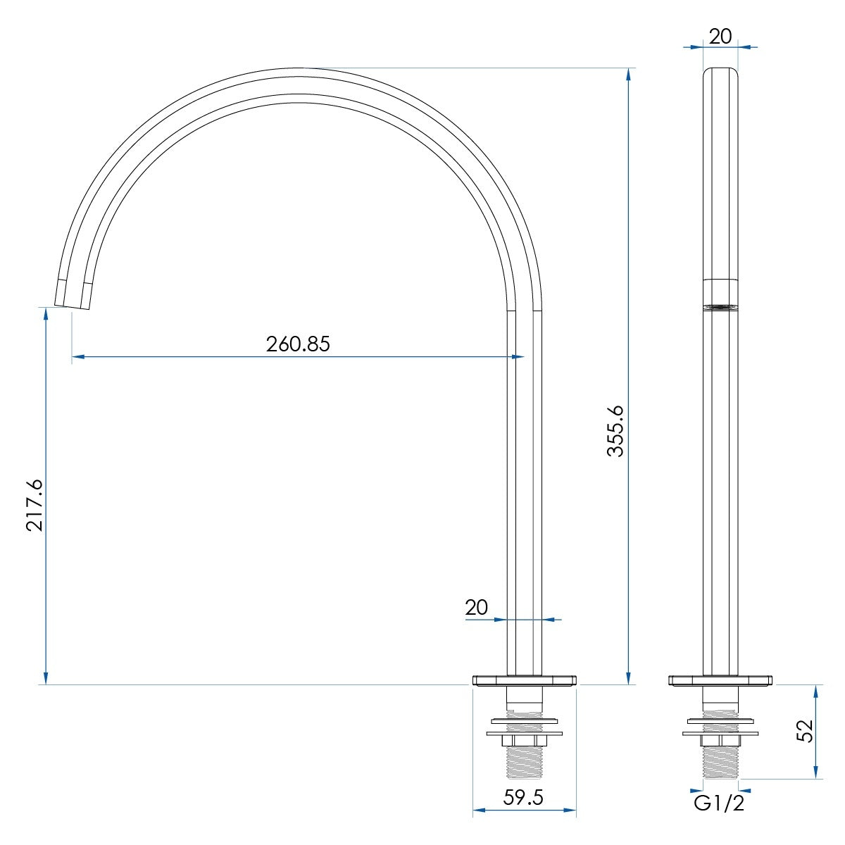 SYMMETRY Quarter Turn Lever Hob Tap Set with Swivel Hob Spout 260mm Gunmetal