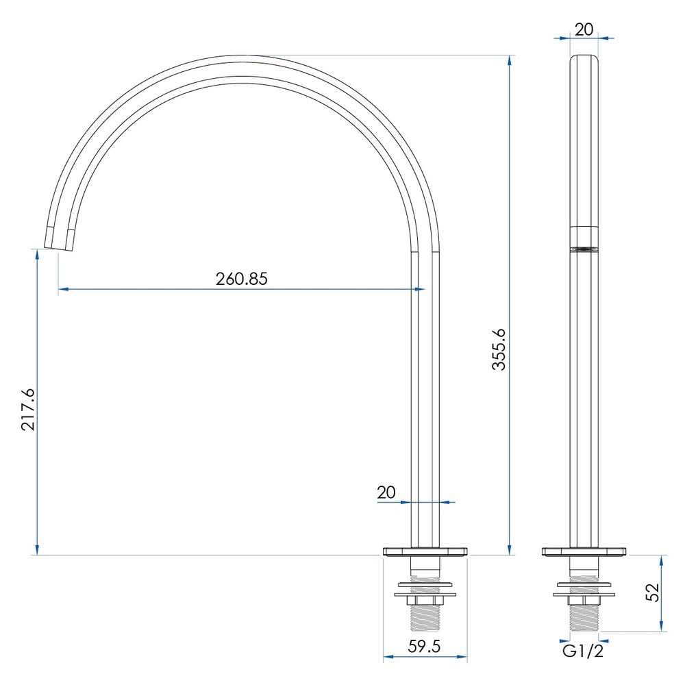 SYMMETRY Swivel Hob Spout 260mm Champagne Gold