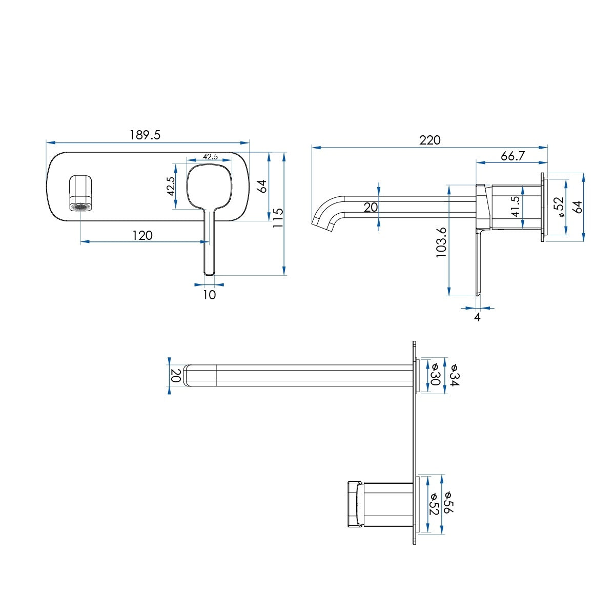 SYMMETRY In Wall Mixer & 220mm Spout Kit Gunmetal