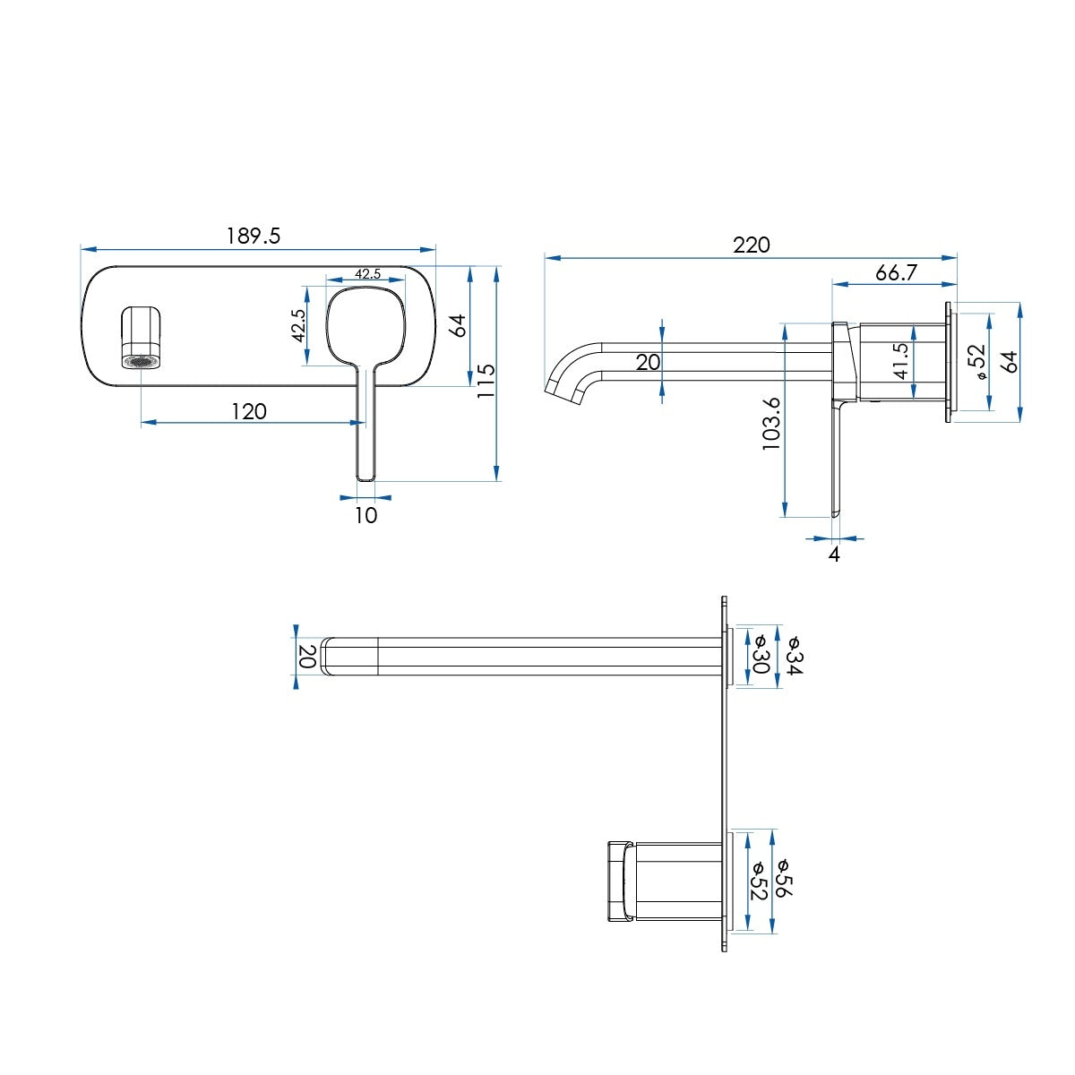 SYMMETRY In Wall Mixer & 220mm Spout Kit Brushed Champgane Gold
