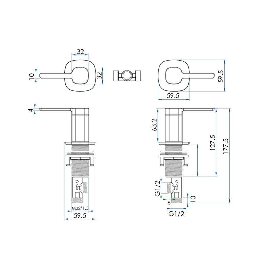 SYMMETRY Quarter Turn Lever Basin Tap Set Champagne Gold