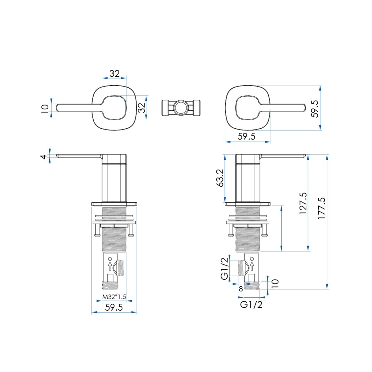 SYMMETRY Quarter Turn Lever Basin Tap Set Champagne Gold