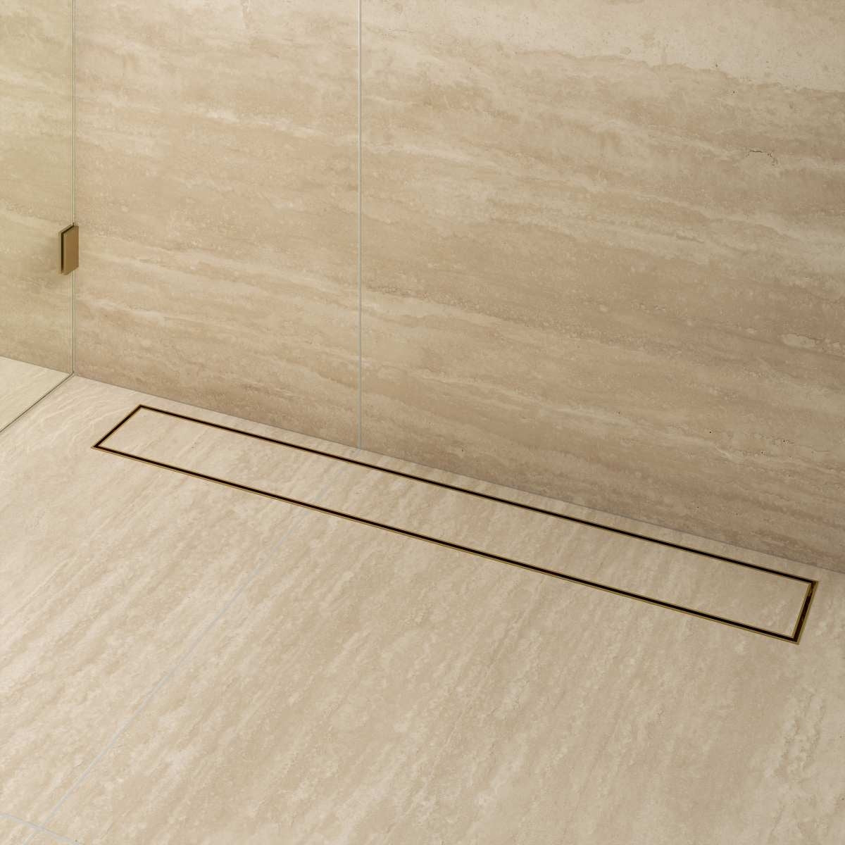 LIDO LINEAR Tile Floor Drain 900 x 100mm Brushed Brass