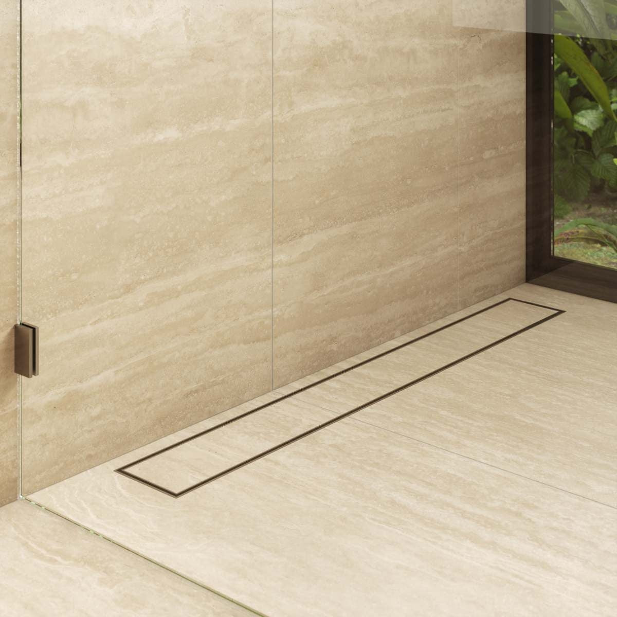 LIDO LINEAR Tile Floor Drain 900 x 100mm Brushed Nickel