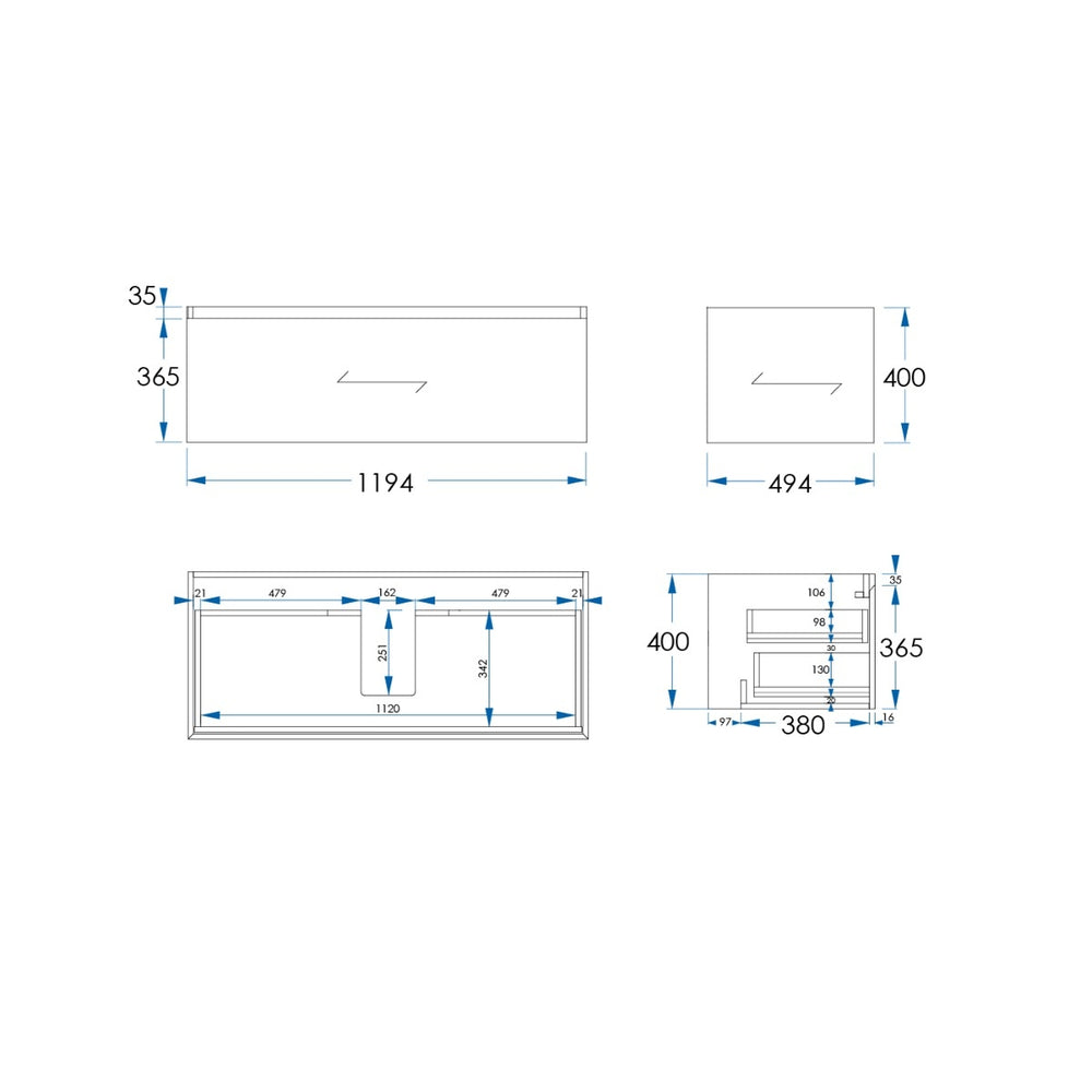 VERTICALE Wall Hung Vanity 1200mm Walnut