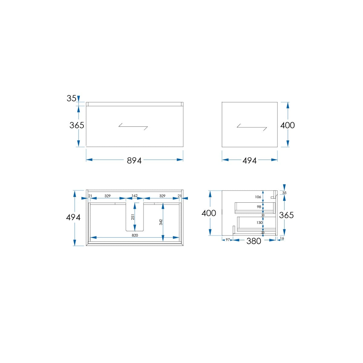 PARALLELO Wall Hung Vanity 900mm Walnut