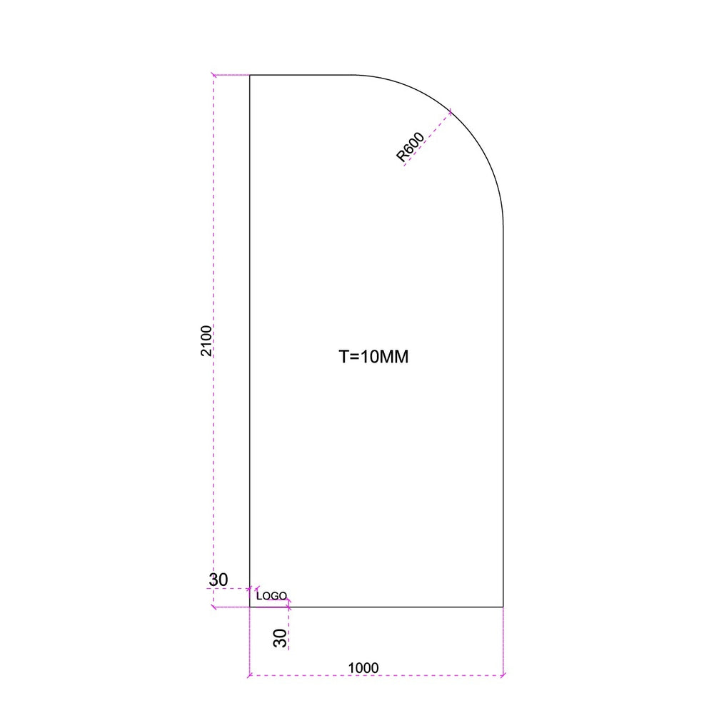 VOGUE Frameless Radius Glass Panel Bronze Tint 1000x2100x10mm