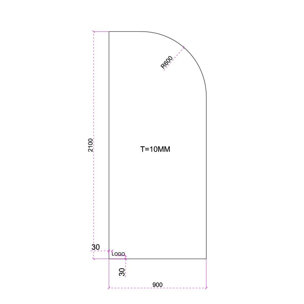 VOGUE Frameless Radius Glass Panel Bronze Tint 900x2100x10mm