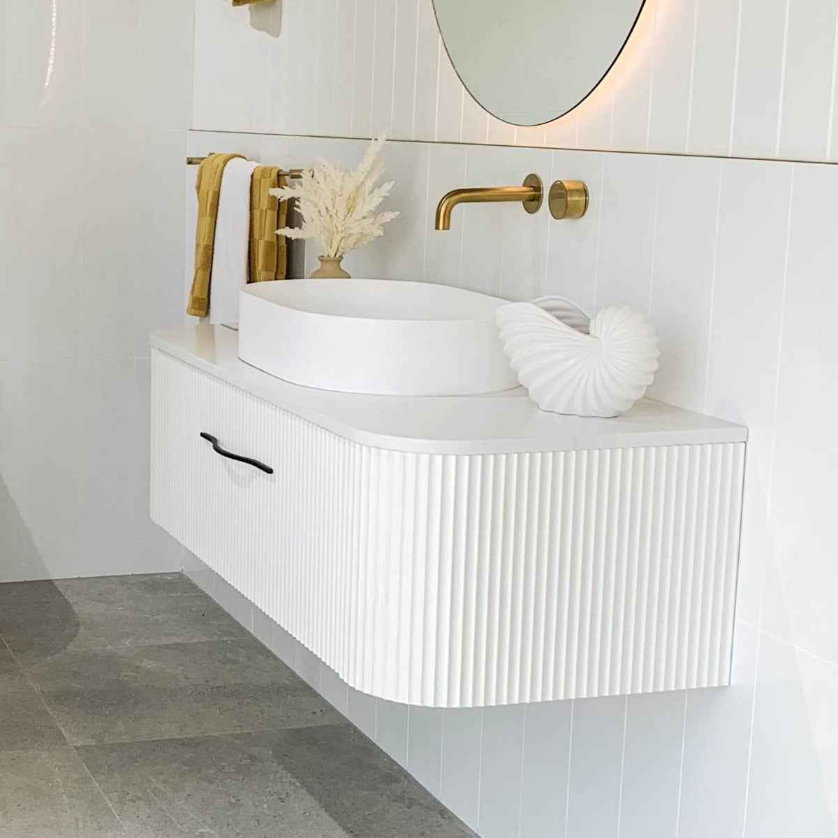 WAVE Curved Wall Hung Vanity 1050mm Matte White