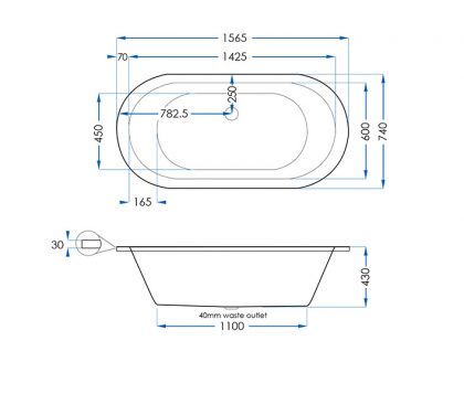 Classico Drop In Bath 1565mm Tech