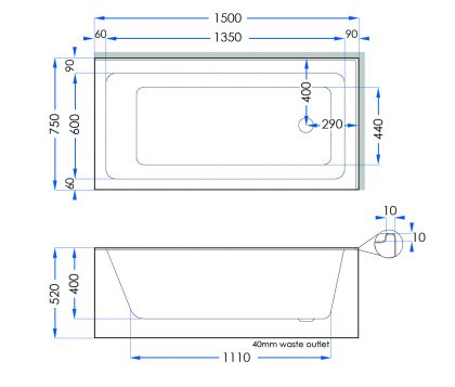 LUGO 1500mm RHS - Tech Drawing