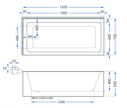 LUGO CNR Bath 1650mm LHS