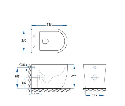 Vista Rimless Floor Pan Toilet - Tech Drawing