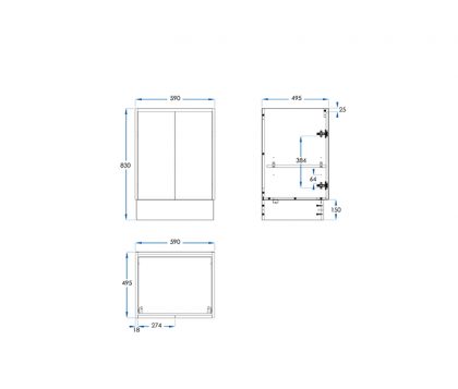 Lyra Floor Mount Vanity Cabinet without Top 600mm Tech