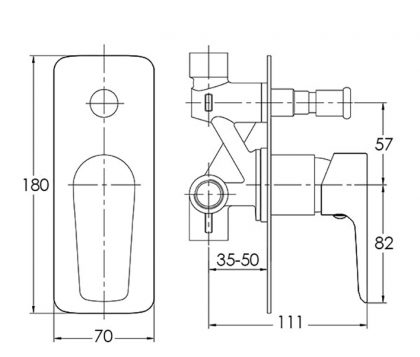 Eden In Wall Mixer with Diverter Tech