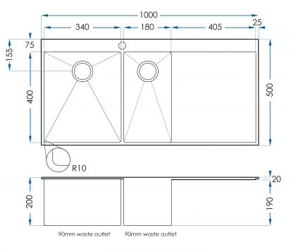 Burazzo Grande 1 1/2 Bowl Sink LHB Tech