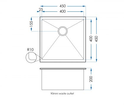 Burazzo Single Bowl Sink 450mm (200mm deep) Tech