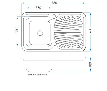 Lava Single Bowl Sink with Drainer (Left) Tech