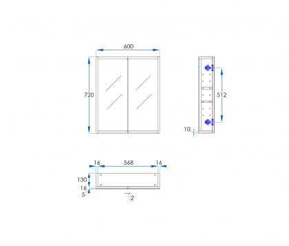 OSCA Mirror Cabinet Pencilled Edge 600mm Tech