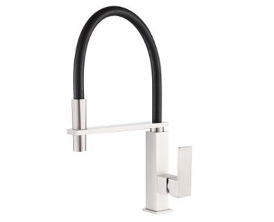 CHEVRON Pull Down Sink Mixer Brushed Nickel With Black Hose>