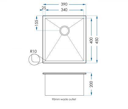 Burazzo Single Bowl Sink 390mm tech