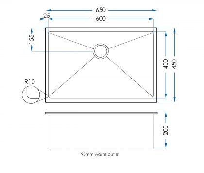 Burazzo Single Bowl Sink 650mm tech