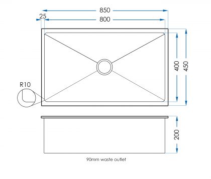 Burazzo Single Bowl Sink 850mm Tech