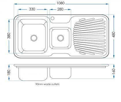 Lava 1 3/4 Bowl Sink with Drainer (Left) Tech