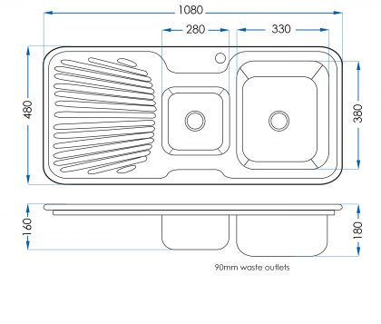 Lava 1 3/4 Bowl Sink with Drainer (Right) Tech