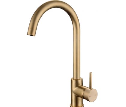Spin Round Gooseneck Sink Mixer (Brushed Brass)