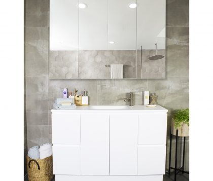 AMALFI Floor Mount Vanity 1200mm Gloss White Lifestyle