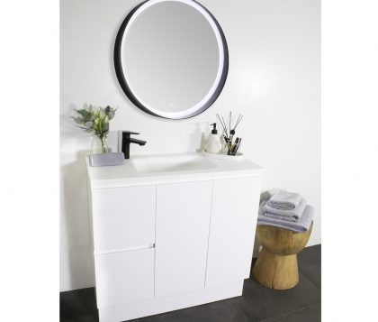 AMALFI Floor Mount Vanity 900mm Gloss White Lifestyle