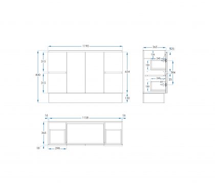 AMALFI Floor Mount Vanity 1200mm Gloss White Tech