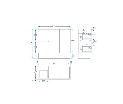 AMALFI Floor Mount Vanity 900mm Gloss White Tech
