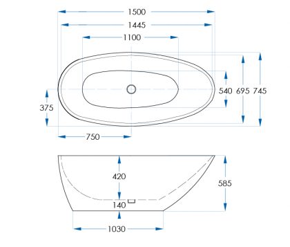 LUCINI Freestanding Bath 1500mm - Tech