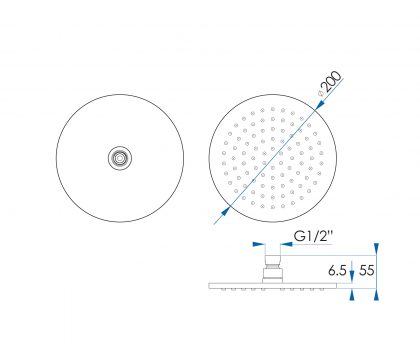 Monsoon Round Shower Head (200mm) Tech