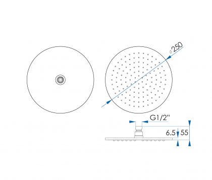 Monsoon Round Shower Head 250mm Tech
