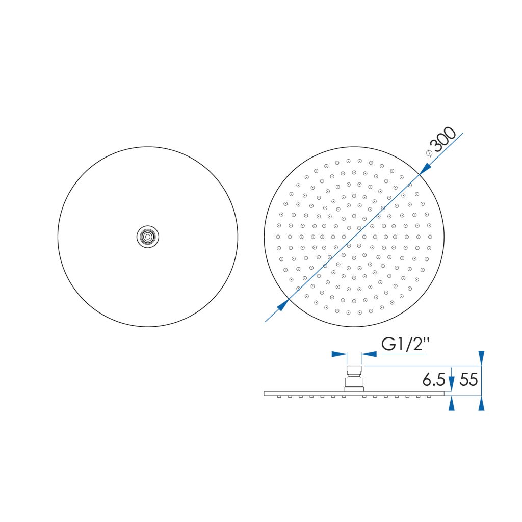 MONSOON Round Shower Head Brushed Brass 300mm Casa Lusso