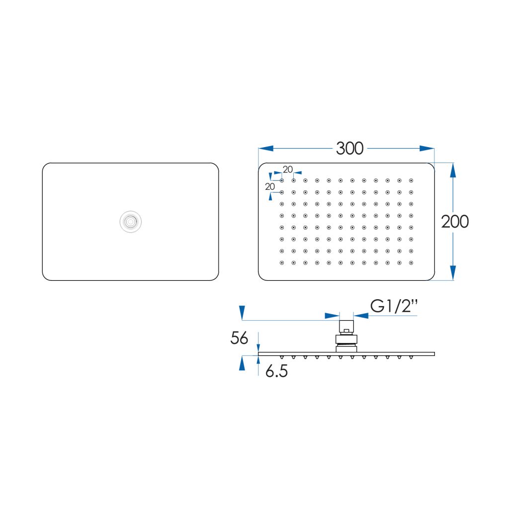 MONSOON Rectangle Shower Head Matte Black 300mm Casa Lusso
