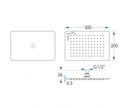 MONSOON Rectangle Shower Head Matte Black 300mm Tech