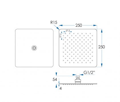 MONSOON Square Shower Head Chrome 250mm Tech